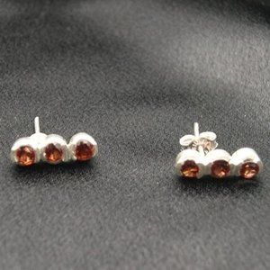 New Sterling Silver Red Garnet Tiered Earrings